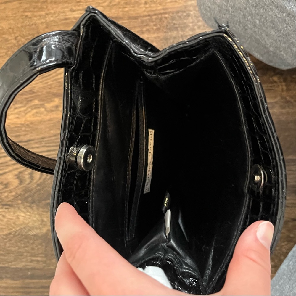 Charles David Black genuine leather crocodile alligator purse rectangle boxy - Picture 3 of 6